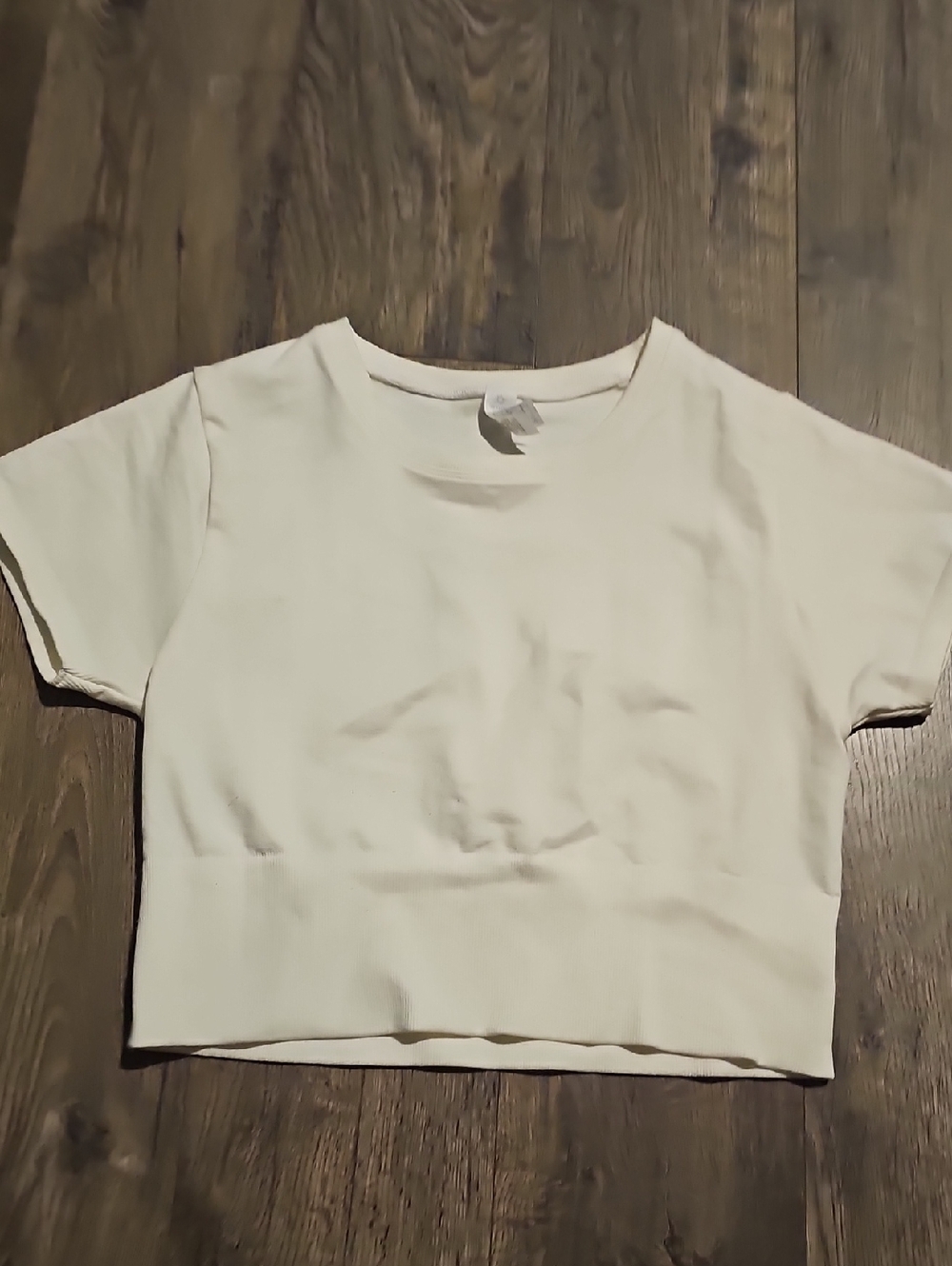 Aerie Offline Crop Top Short Sleeve Cream Stretch Size Large Women